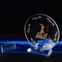 五羊纳福水晶圆盘摆件