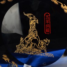 五羊纳福水晶圆盘摆件