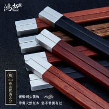 鸿拓红木筷子银雕无漆2双礼盒套装