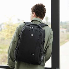 施维茨十字双肩包男背包大中学生书包17英寸电脑包SC81517-1黑色